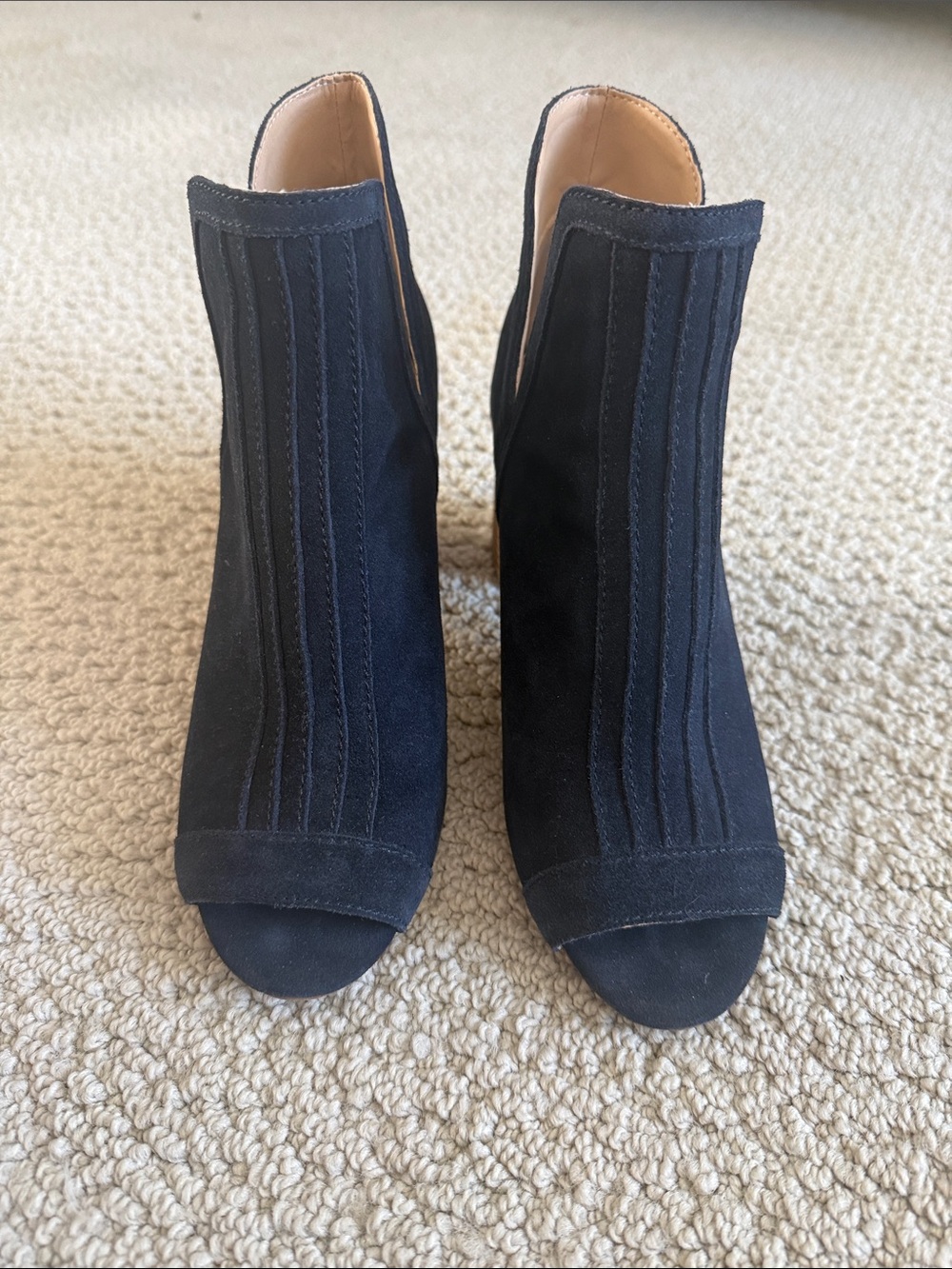 Joe's Navy Suede Open-Toe Ankle Booties